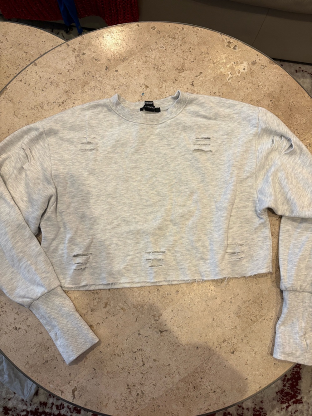 Forever 21 Heather Gray Sweatshirt with Ribbed Hem and Cuts